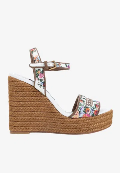 Dolce & Gabbana Leather-trimmed Embroidered Canvas Platform Wedge Sandals In Brown
