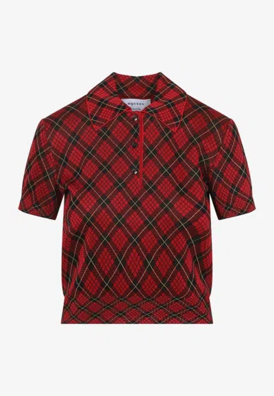 Alexander Mcqueen Microcheck Polo Shirt Lurex Collar Detail In Multi