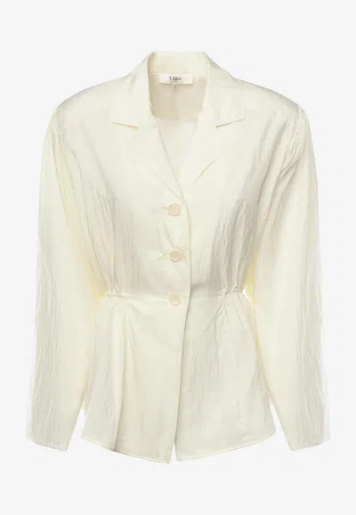 Chloé Silk Blend Blouse Collared Peplum Waist In White