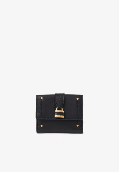 Chloé Paddington Embellished Textured-leather Cardholder In Black