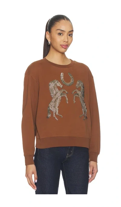 Allsaints Cotton Luck Embellished Pippa Sweatshirt In Brown