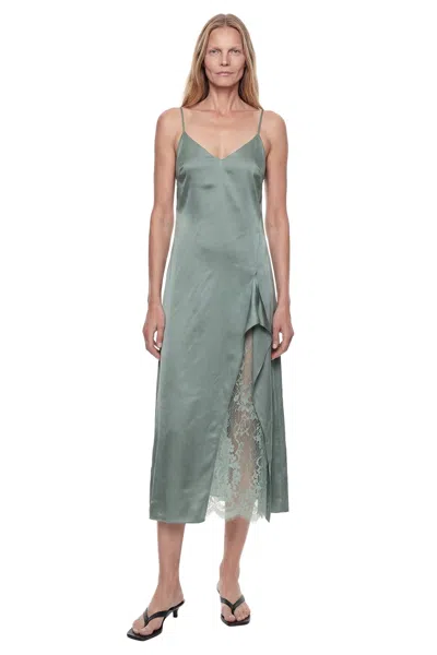 Acne Studios Satin Midi Dress With Lace Inserts In Blue