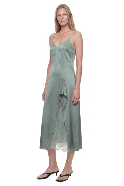 Acne Studios Satin Midi Dress With Lace Inserts In Blue