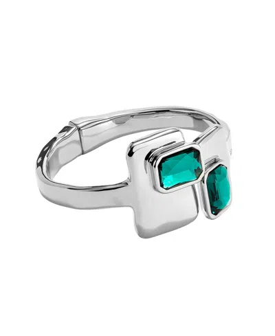 Unode50 Metal Alloy Bracelet Plated In Sterling Silver With Green And White Faceted Crystals Duplicate In Metallic