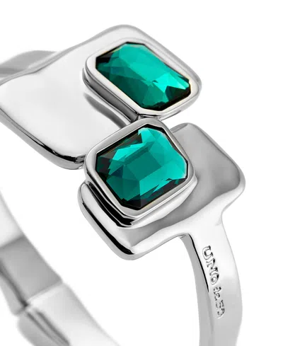 Unode50 Metal Alloy Bracelet Plated In Sterling Silver With Green And White Faceted Crystals Duplicate In Metallic