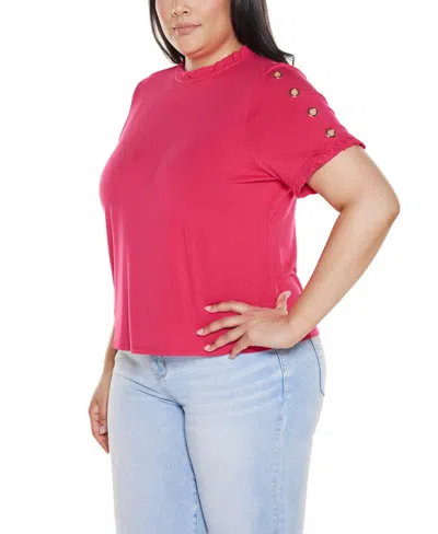 Belldini Plus Size Ruffle-trim Grommet Knit Top In Pink