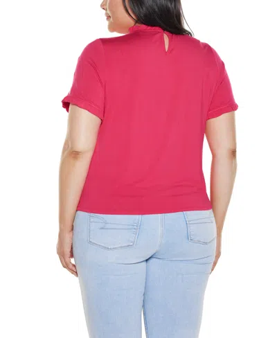 Belldini Plus Size Ruffle-trim Grommet Knit Top In Pink