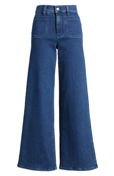 Frame Womens Palazzo Patch-pockets Wide-leg High-rise Stretch-organic-denim Blend Jeans Cursive