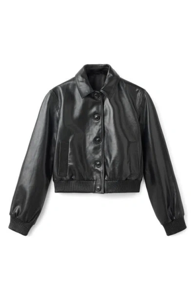 Mango Selection Leather Bomber Jacket In Black