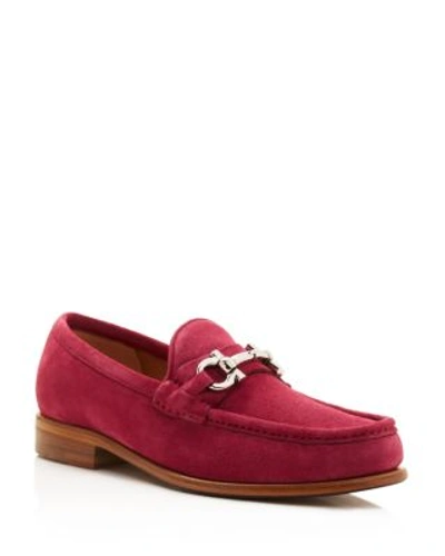 Shop Ferragamo Suede Loafers In Sangria Red/silver