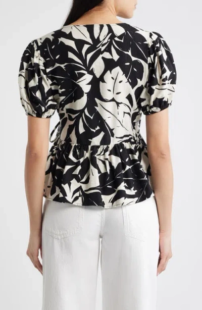 Loveappella Abstract Leaf Print Wrap Top In Multi