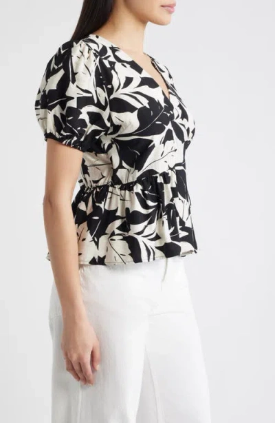 Loveappella Abstract Leaf Print Wrap Top In Multi