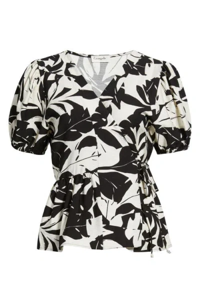 Loveappella Abstract Leaf Print Wrap Top In Multi