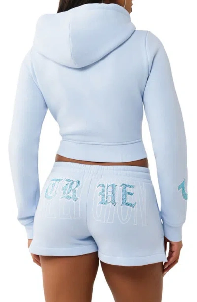 True Religion Embellished Logo Crop Hoodie In Blue