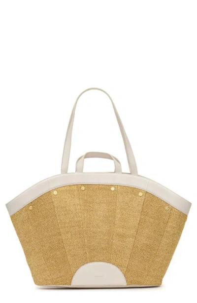Hammitt Shelley Tote Calla Lily White Raffia Brushed Gold Hammered