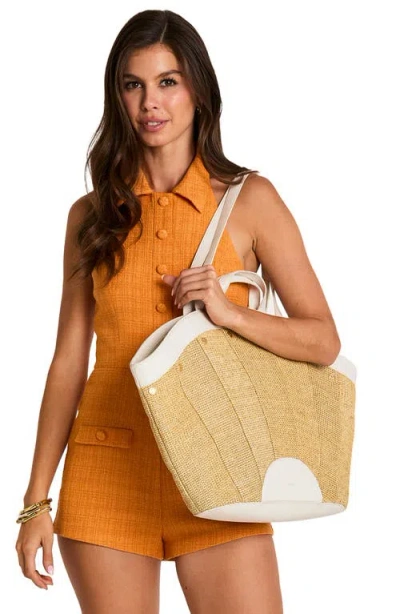Hammitt Shelley Tote Calla Lily White Raffia Brushed Gold Hammered