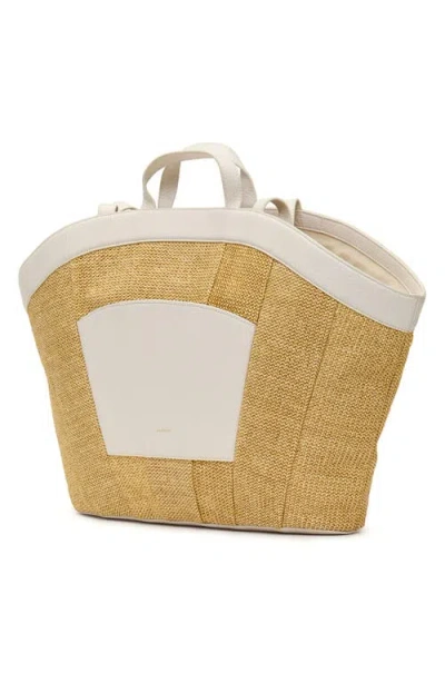 Hammitt Shelley Tote Calla Lily White Raffia Brushed Gold Hammered