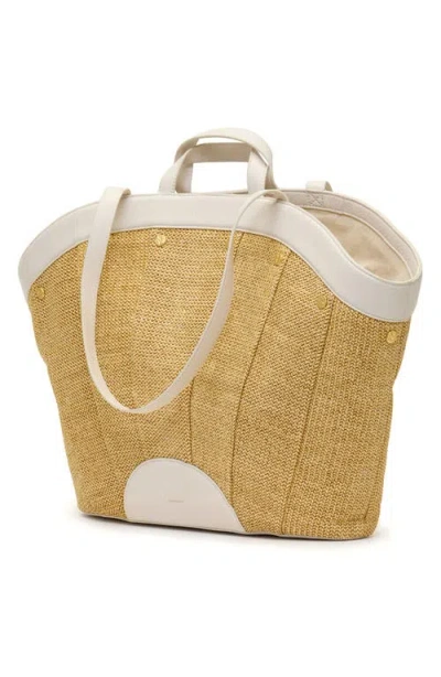 Hammitt Shelley Tote Calla Lily White Raffia Brushed Gold Hammered