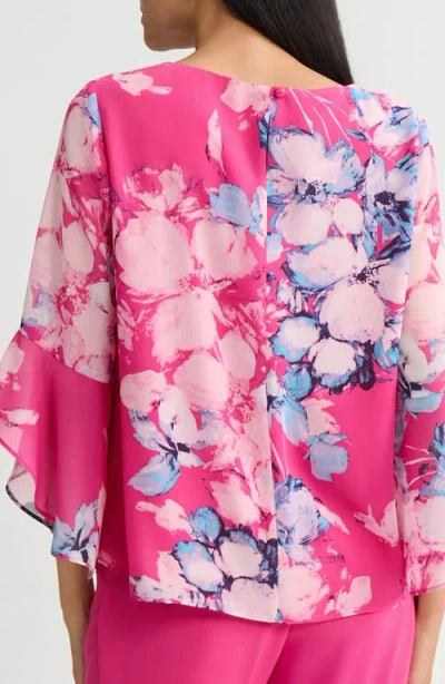Kasper Printed Ruffle Sleeve Top In Pink