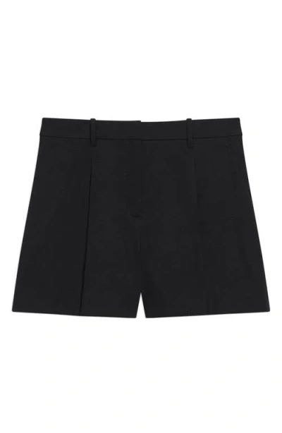 Theory Fluid Linen Blend Pleated Shorts In Black