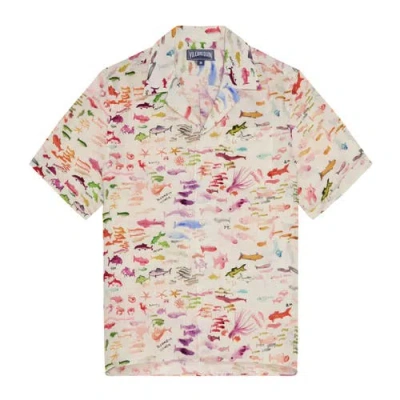 Vilebrequin Vbq X Fabrice Hyber Pescador Linen Bowling Shirt In White