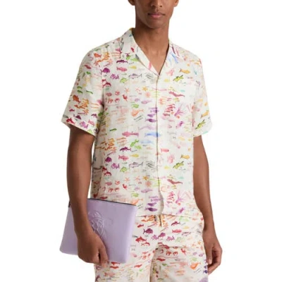 Vilebrequin Vbq X Fabrice Hyber Pescador Linen Bowling Shirt In White