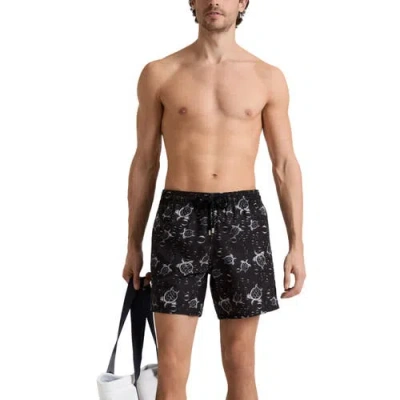 Vilebrequin Men Micro-perforated Ultra-light And Packable Swim Shorts Bubble Turtles 3d In Black
