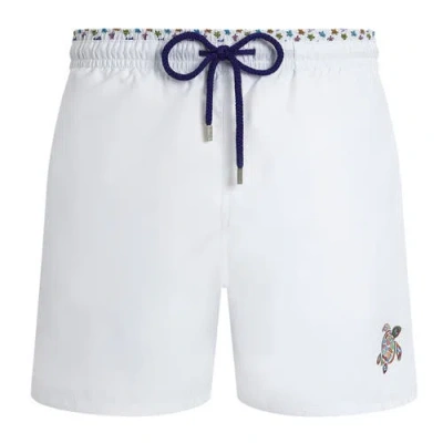 Vilebrequin Men Swim Shorts Bicolor Micro Ronde Des Tortues In White