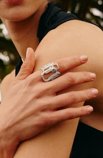 Retro Chic Roman Arc Ring In Silver