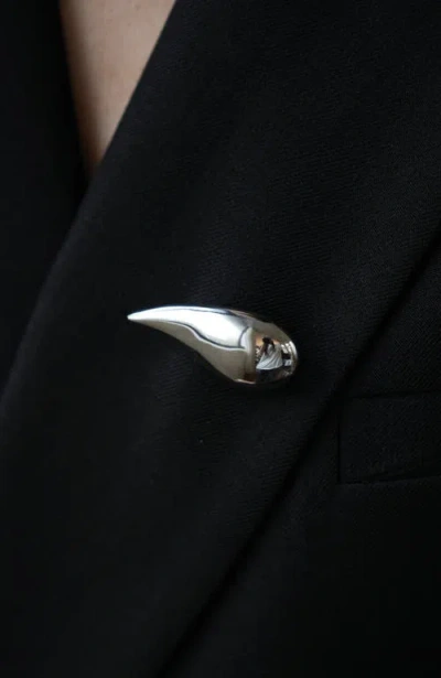 Retro Chic Drop Silver Brooch In Silver