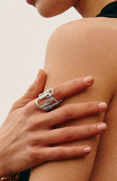 Retro Chic Roman Arc Ring In Silver