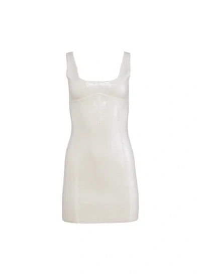 Fleur Du Mal Sequin Knit Bodycon Mini Corset Dress In White