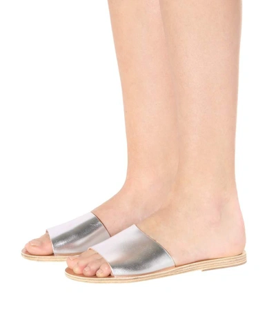 Shop Ancient Greek Sandals Taygete Metallic Leather Sandals In Silver