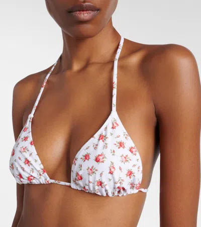 Dolce & Gabbana Small Rose-print Triangle Bikini In White