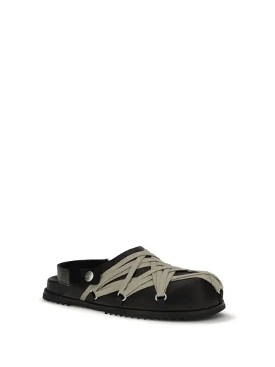 Rick Owens Megalace Mule Granola Black Leather Sandals