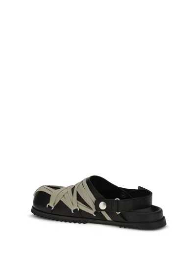 Rick Owens Megalace Mule Granola Black Leather Sandals