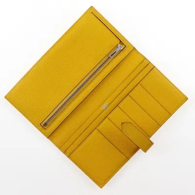 Pre-owned Hermes Bearn Wallet Epsom Yellow Leather Wallets Accessory ()