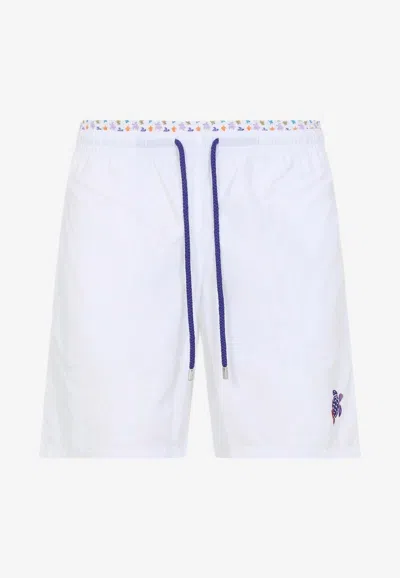 Vilebrequin Men Swim Shorts Bicolor Micro Ronde Des Tortues In White