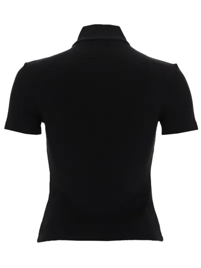 Alexander Wang Rashguard Mock Neck Short Sleeve Top In Black