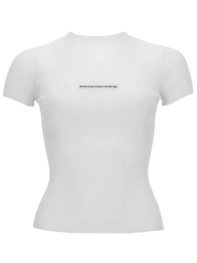 Alexander Wang Short Sleeve Crewneck Top With Jacquard Logo In White