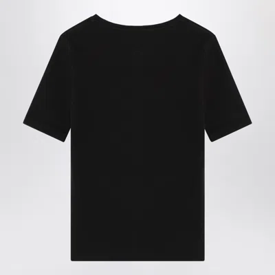 Anine Bing Ribbed Texture Short Sleeved T Shirt With Button Detailing In Black