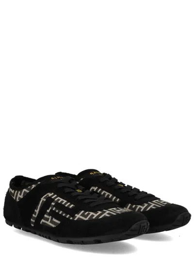 Balmain Racer 45 Monogram Jacquard Lace Up Sneakers In Black