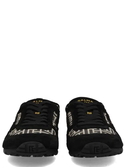 Balmain Racer 45 Monogram Jacquard Lace Up Sneakers In Black