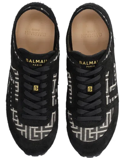 Balmain Racer 45 Monogram Jacquard Lace Up Sneakers In Black