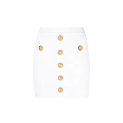 Balmain Embellished Pointelle And Ribbed-knit Mini Skirt In White