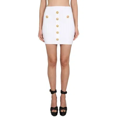 Balmain Embellished Pointelle And Ribbed-knit Mini Skirt In White