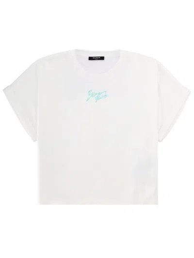 Balmain Mini Cropped T-shirt With Statement Print In White