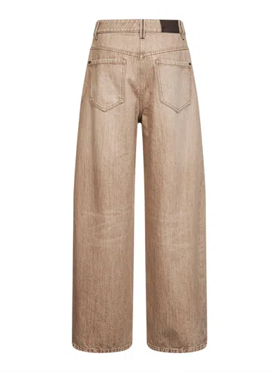 Brunello Cucinelli Women Beige Authentic Denim Wide Jeans With Monili In Neutral