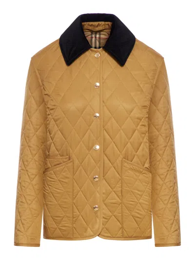 Burberry Giacca Trapuntata Con Colletto In Velluto In Brown