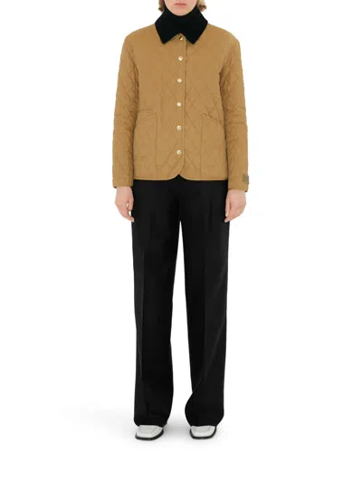 Burberry Giacca Trapuntata Con Colletto In Velluto In Brown
